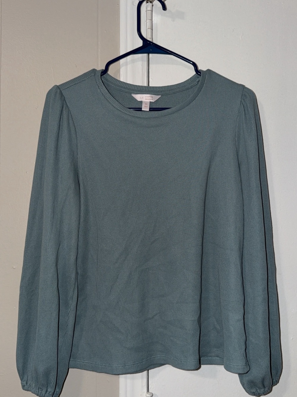 LC Lauren Conrad Sage blue Puff-Sleeve Crewneck Top